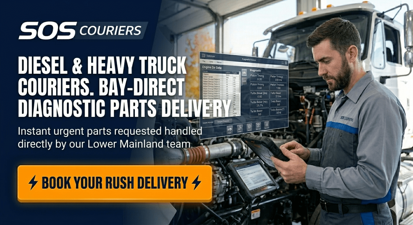 Diesel mechanic ordering heavy truck components via SOS Couriers bay-direct delivery