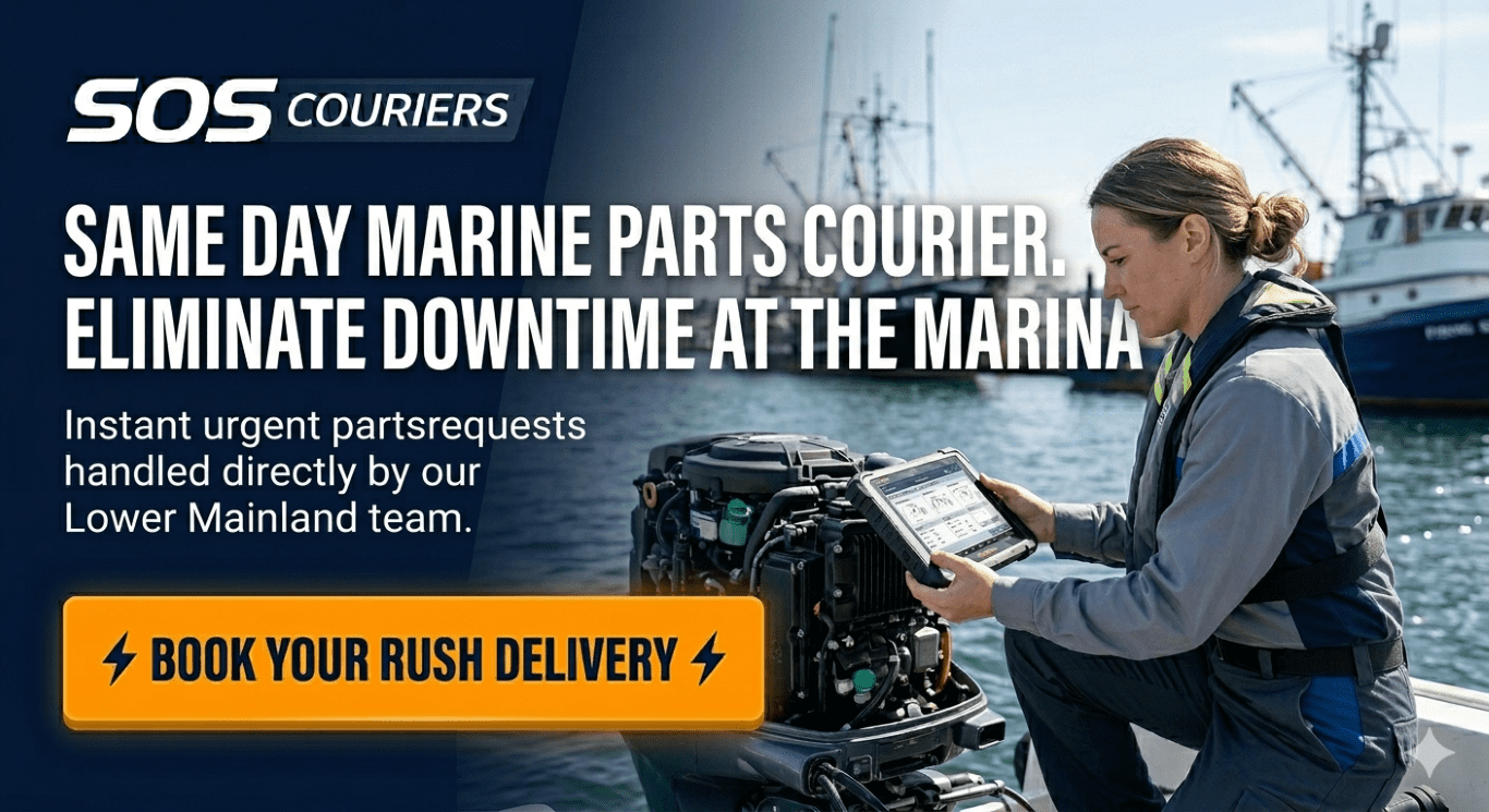 Marine mechanic at a Victoria marina receiving same day boat parts delivery
